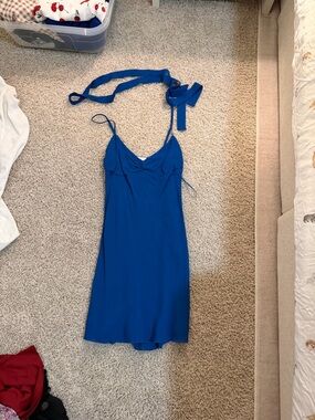 Reformation Blue Slip Dress with Spaghetti Straps
